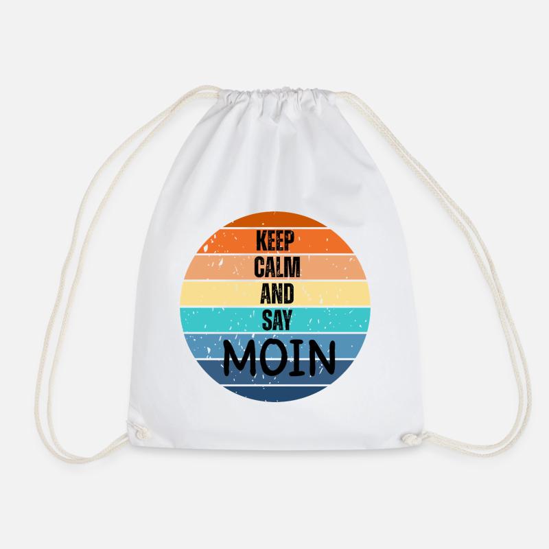 "Keep Calm and Say MOIN" – Retro Sunset - Drawstring Bag - white