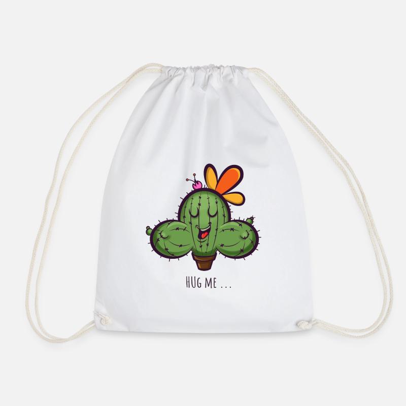 Cactus Hug Me Cartoon - Drawstring Bag - white
