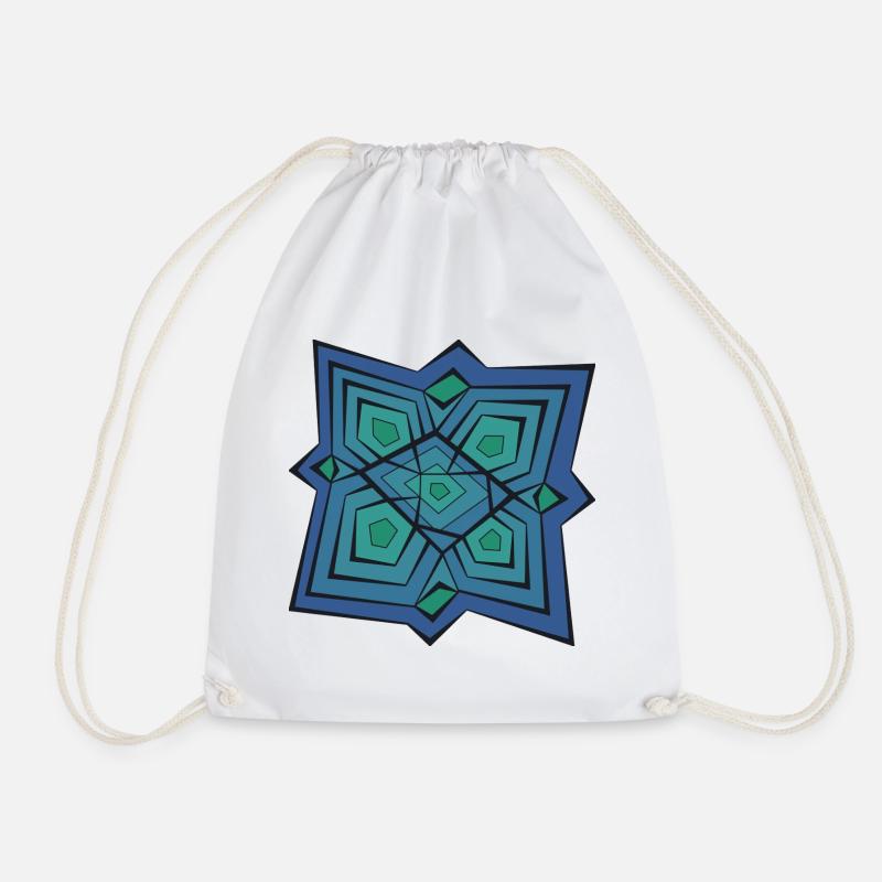 Geometric Mandala Blue Green - Drawstring Bag - white