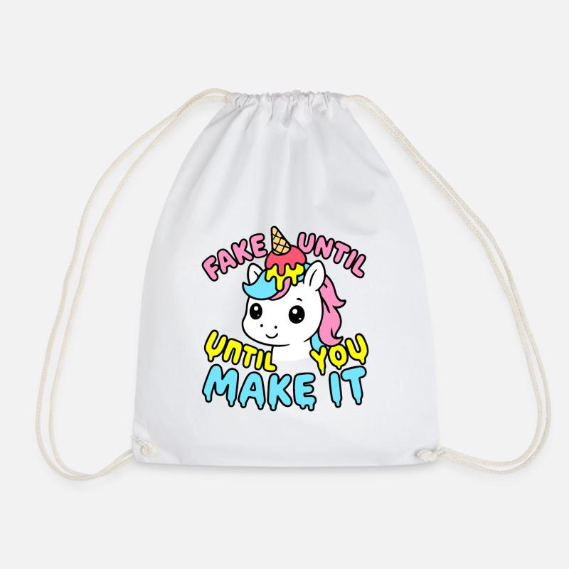 Süßes Kawaii Einhorn – Fake It Until You Make It - Turnbeutel - Weiß