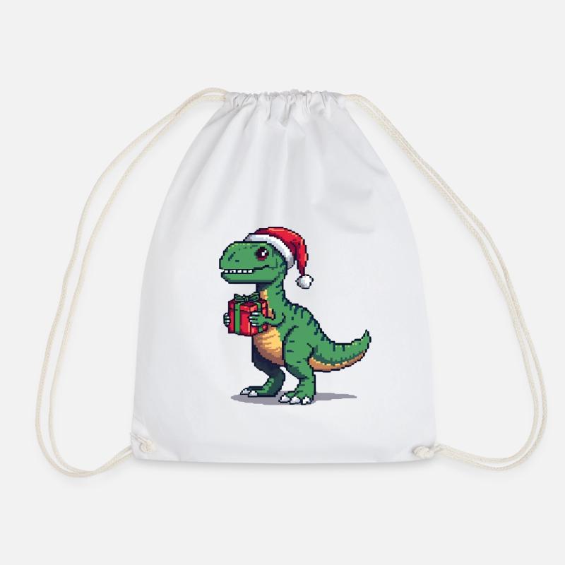 8-Bit Pixel Velociraptor Christmas - Drawstring Bag - white