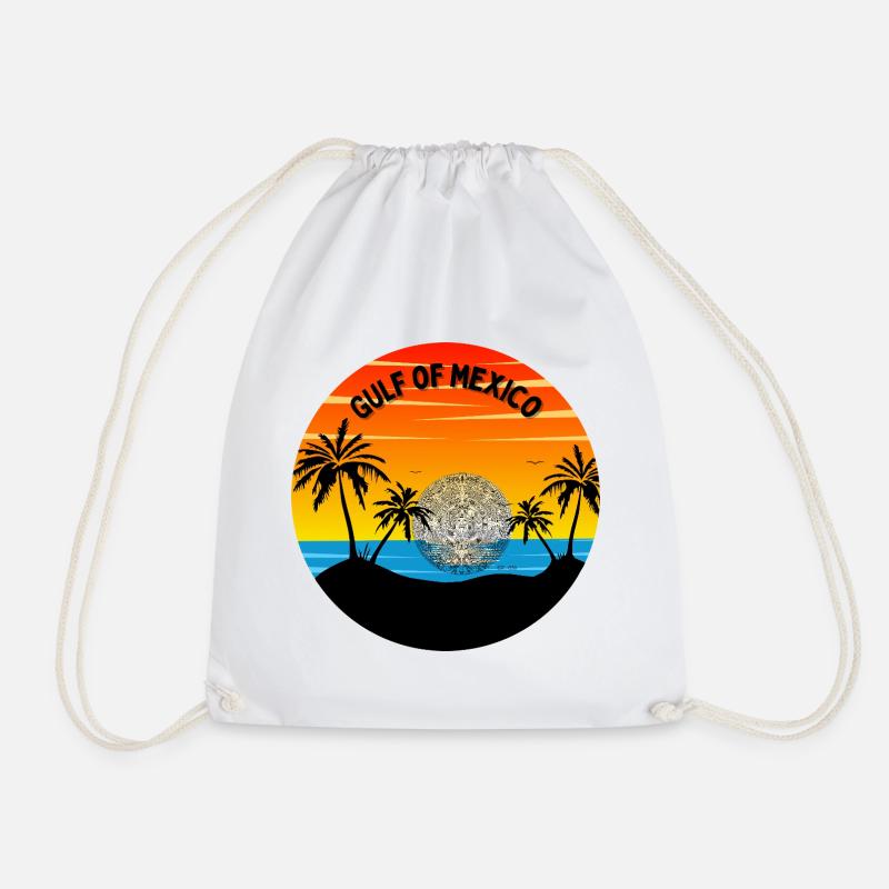 Gulf of Mexico Sunset Palm - Drawstring Bag - white