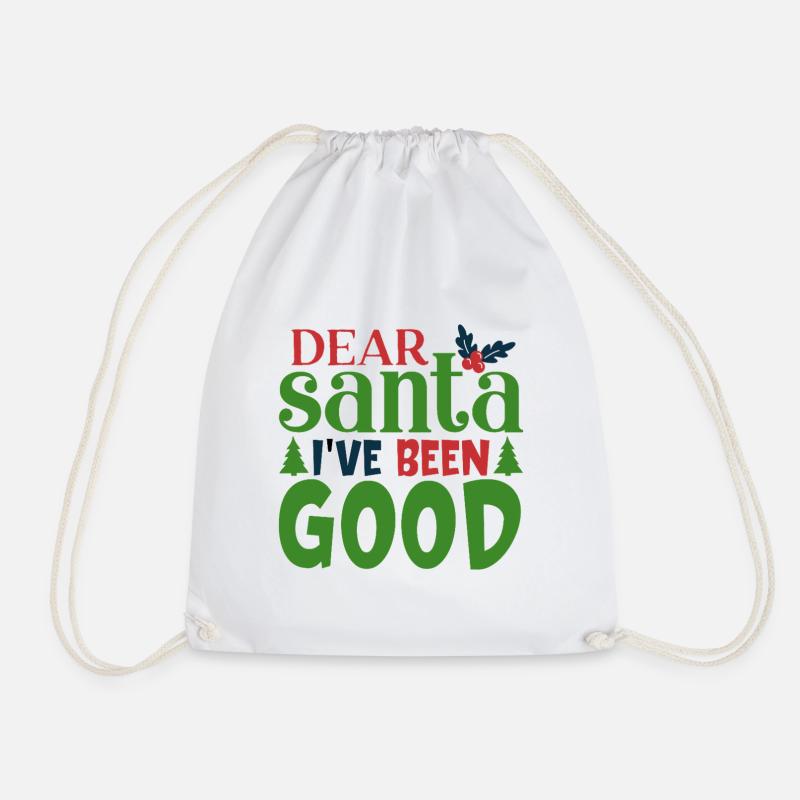 Dear Santa I've Been Good Pattern - Drawstring Bag - white