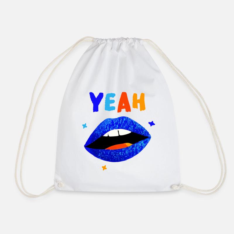 Vibrant Rainbow Lips YEAH - Drawstring Bag - white