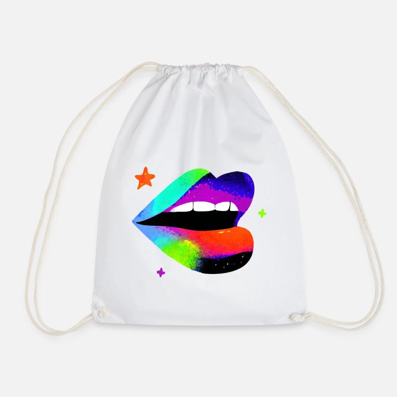Rainbow Lip Pop Art - Drawstring Bag - white
