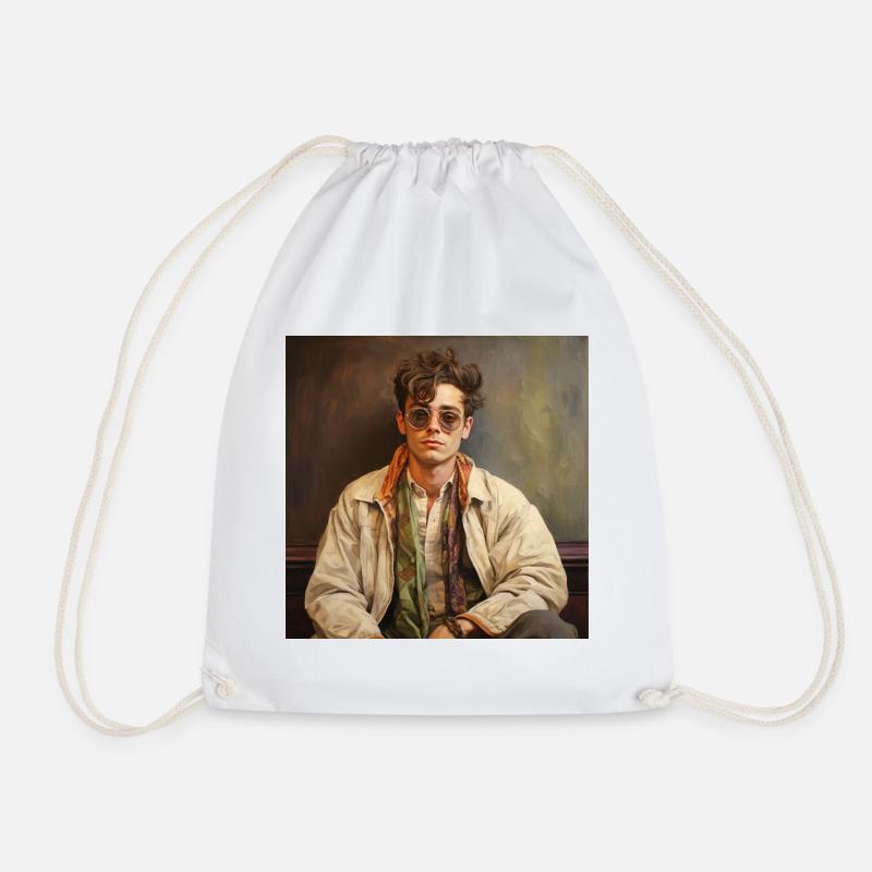 Portrait Retro Chic with Sunglasses - Drawstring Bag - white