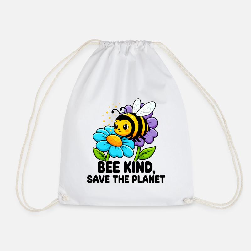 Bee saves the planet - Drawstring Bag - white