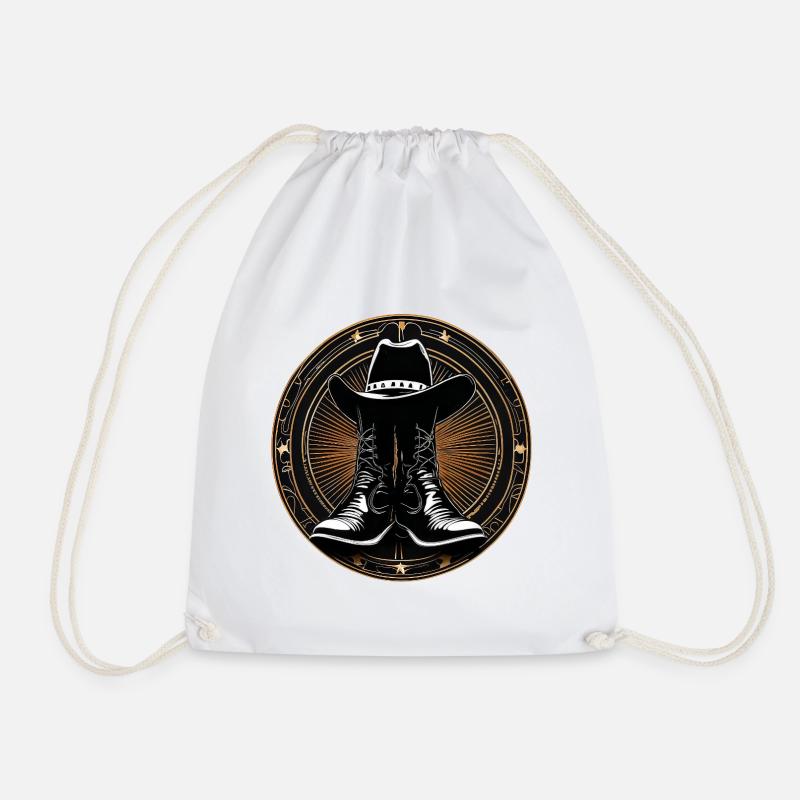 Cowboy boots in circle pattern - Drawstring Bag - white