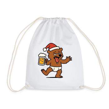 Christmas Bear Cheers Beer Santa Hat Berlin - Drawstring Bag - white - Front