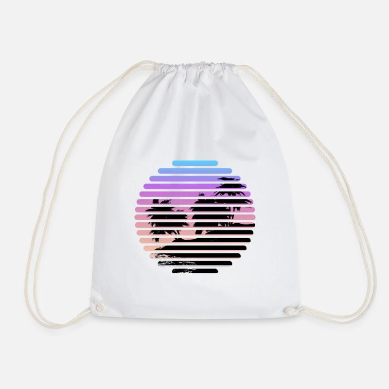 Tropical Sunset Striped Palm Silhouette - Drawstring Bag - white