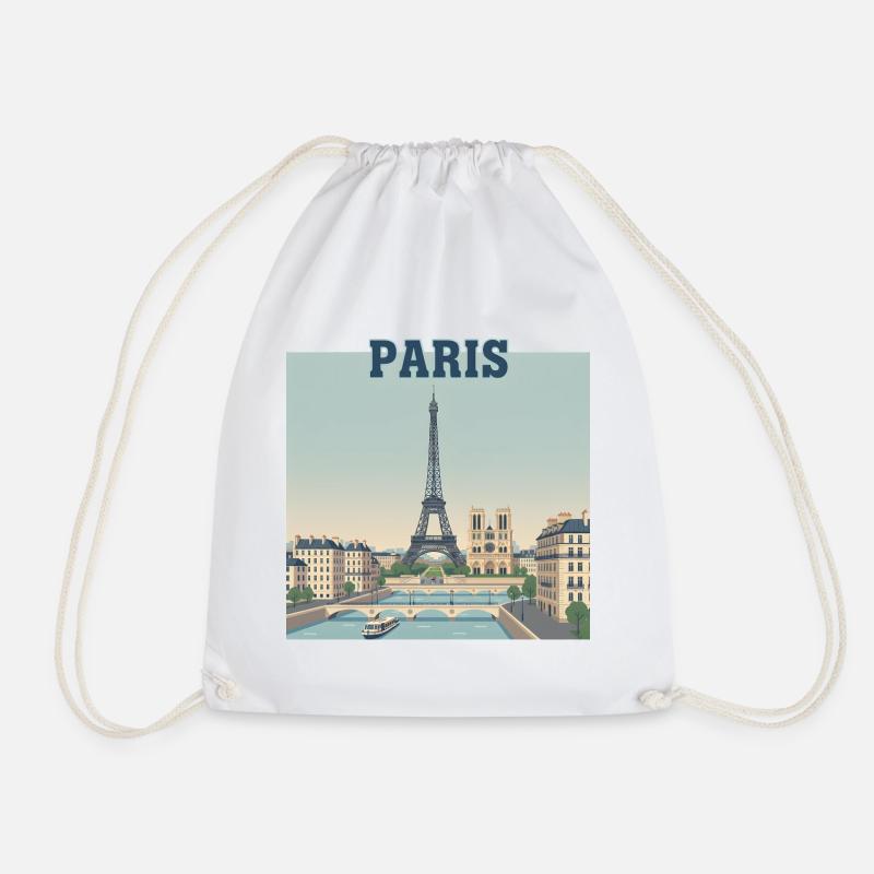Paris Skyline Eiffel Print - Drawstring Bag - white