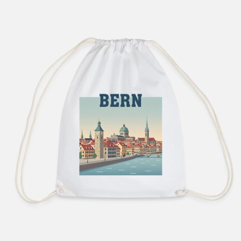 Bern Riverside Cityscape - Drawstring Bag - white
