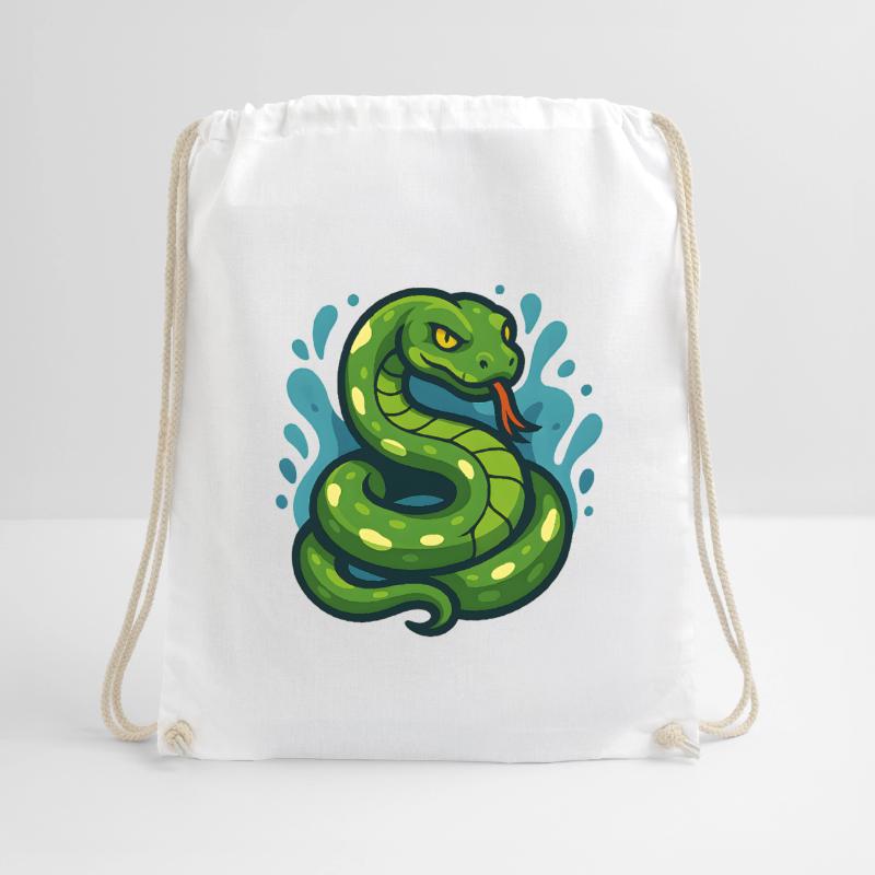 Green Tree Python Snake in Wave Drawstring Bag