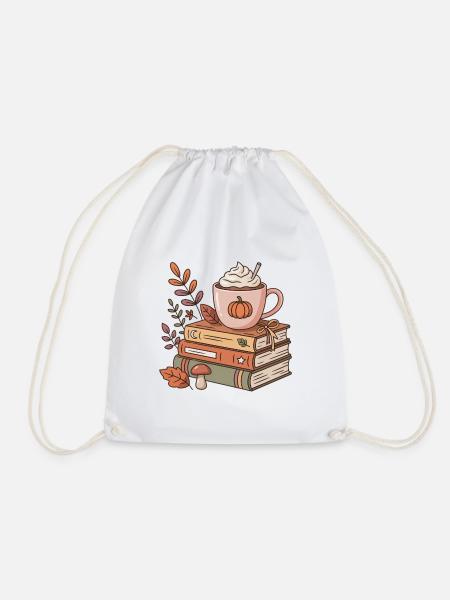 Herbstkaffee auf Bücherstapel - Turnbeutel - Weiß