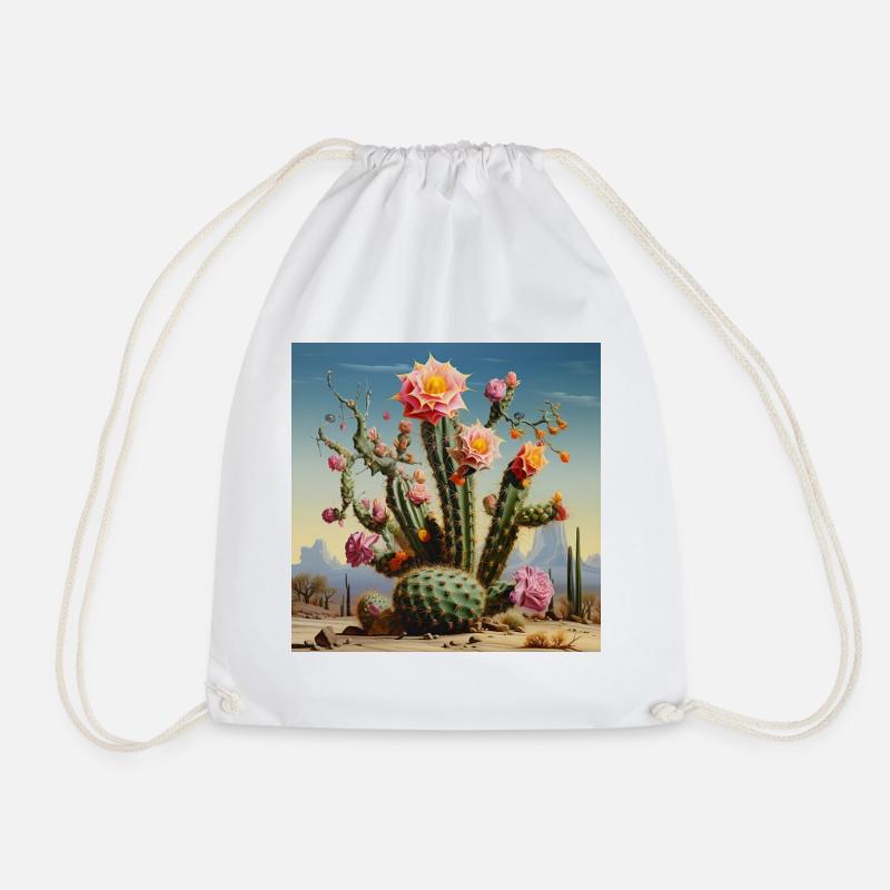 Desert cactus with rose blossom - Drawstring Bag - white