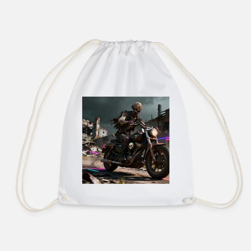 Zombie Rider Motorcycle Armageddon - Drawstring Bag - white