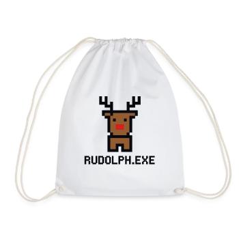 Rudolph.exe Pixel Reindeer - Drawstring Bag - white - Front