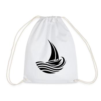 Minimalist maritime sailboat meets wave - Drawstring Bag - white - Front