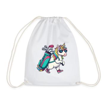 Lustiger Einhorn-Golfer Cartoon Cooles Golftier - Turnbeutel - Weiß - Vorne