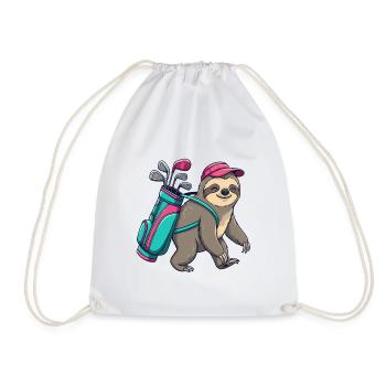 Funny Sloth Golfer Cartoon Cool Golf Animal - Drawstring Bag - white - Front