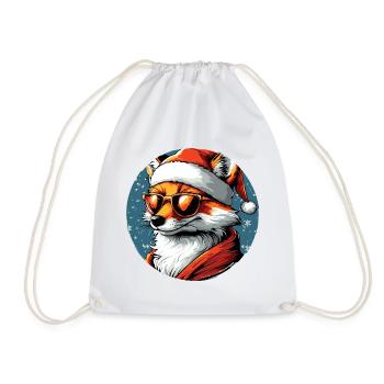 Fox Santa Look with Sunglasses - Drawstring Bag - white - Front