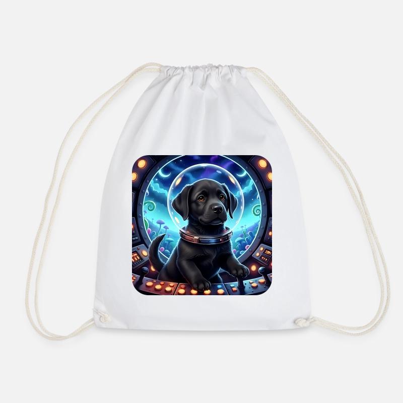 Cosmic Pup in Space Cockpit - Drawstring Bag - white