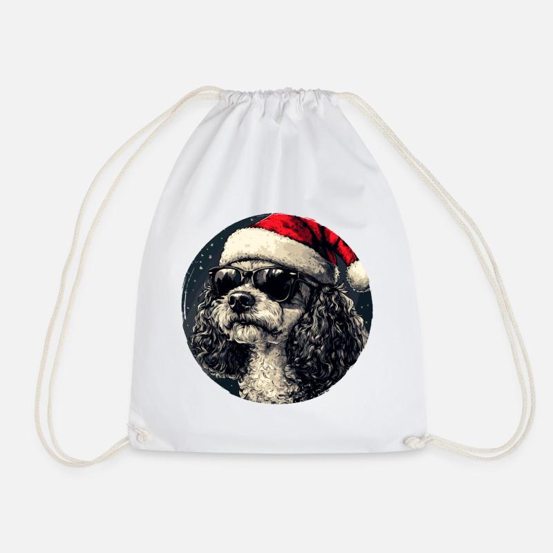 Weihnachts-Pudel mit Sonnenbrille - Turnbeutel - Weiß