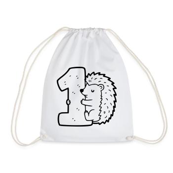 Cute hedgehog with number 1 cartoon illustration - Drawstring Bag - white - Front