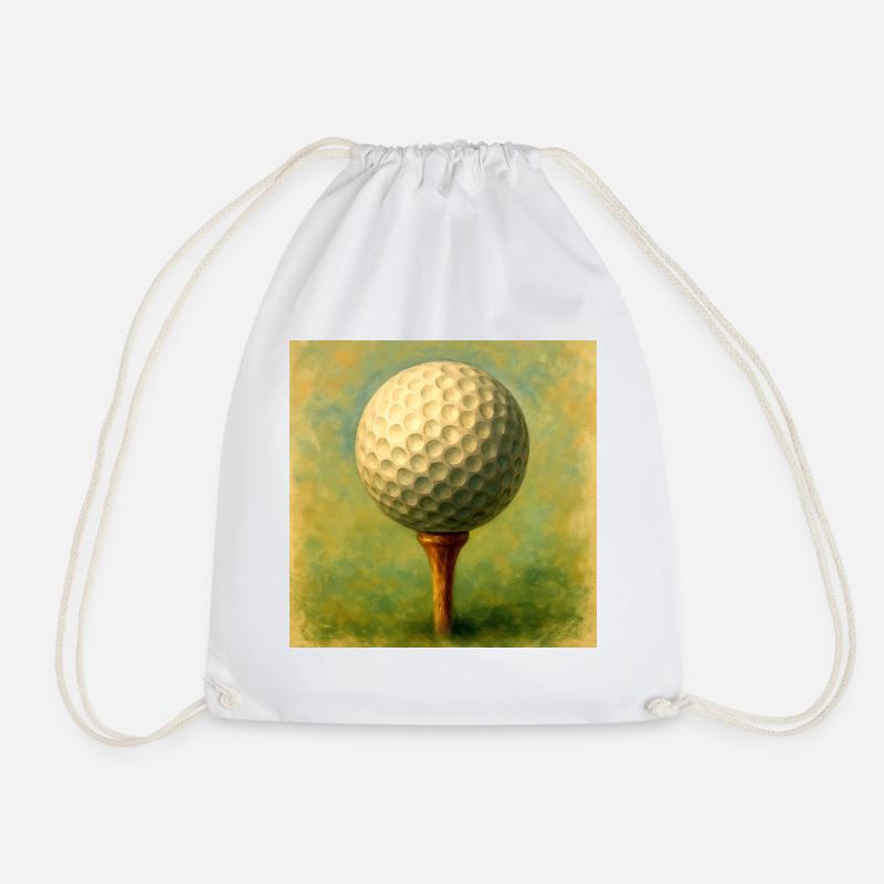 Golf ball in artistic board on tee - Drawstring Bag - white