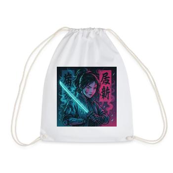 Cyber Samurai Girl Harajuku Y2K Anime Streetwear - Turnbeutel - Weiß - Vorne