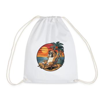 Lustiger Boxerhund am Strand, Sommerurlaub Sonnenuntergang - Turnbeutel - Weiß - Vorne