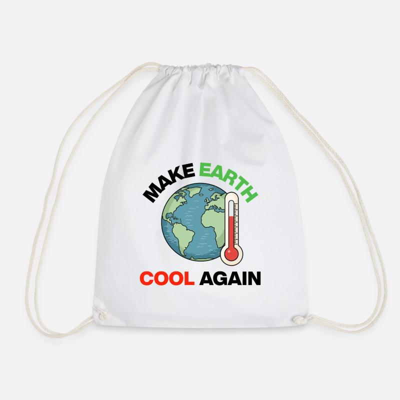 Make Earth Cool Again – Act Now - Drawstring Bag - white