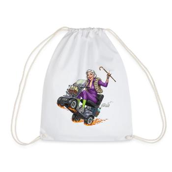 Mamie violette sur un scooter de mobilité de course - Sac de sport léger - blanc - Devant