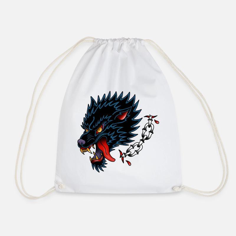 Black Wolf Old School Tattoo-Design - Turnbeutel - Weiß