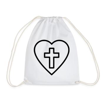 Heart with Cross Love Faith Vector - Drawstring Bag - white - Front