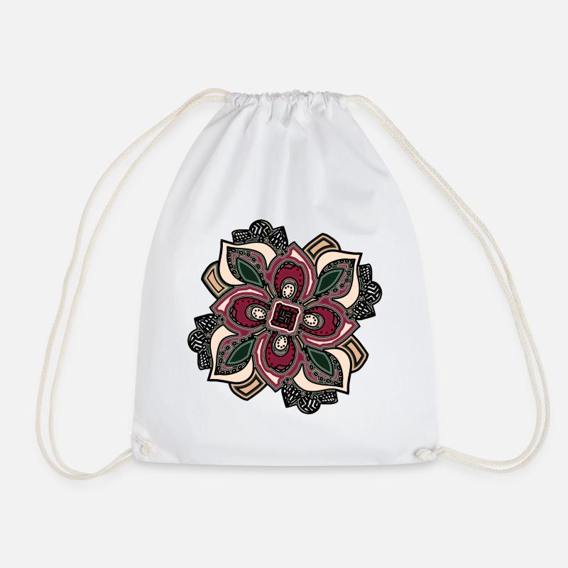 Boho Mandala Blossom Pink Green - Drawstring Bag - white