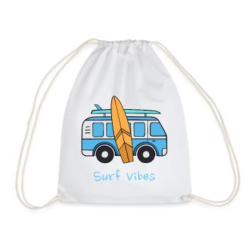 Surf Vibes Vintage Blue Travel Van Surfboard - Drawstring Bag - white - Front