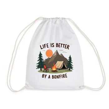 Life is better by a Bonfire Camping Adventure - Drawstring Bag - white - Front