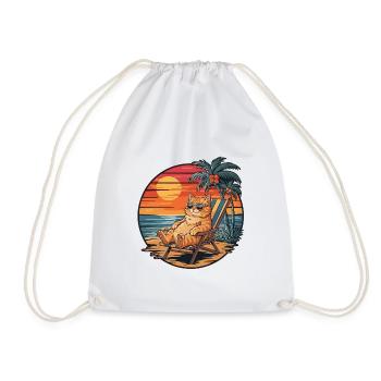 Lustige Katze am Strand, Sommerurlaub Sonnenuntergang - Turnbeutel - Weiß - Vorne