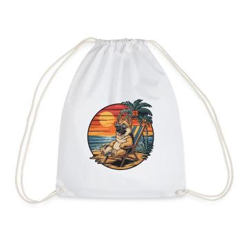 Drôle de chien berger allemand sur un coucher de soleil d’été sur la plage - Sac de sport léger - blanc - Devant