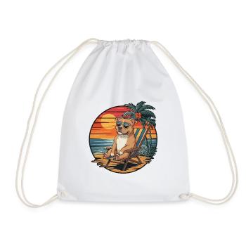 Funny Pitbull Dog on Beach Summer Vacation Sunset - Drawstring Bag - white - Front