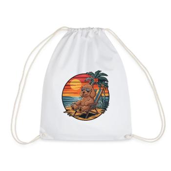 Funny Poodle Dog on Beach Summer Vacation Sunset - Drawstring Bag - white - Front