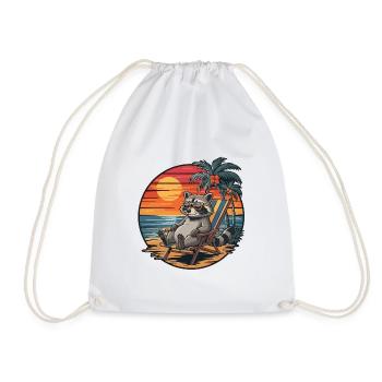 Lustiger Waschbär am Strand Sommerurlaub Sonnenuntergang - Turnbeutel - Weiß - Vorne
