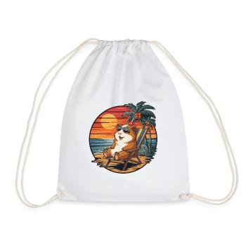 Lustiges Meerschweinchen am Strand, Sommerurlaub, Sonnenuntergang - Turnbeutel - Weiß - Vorne
