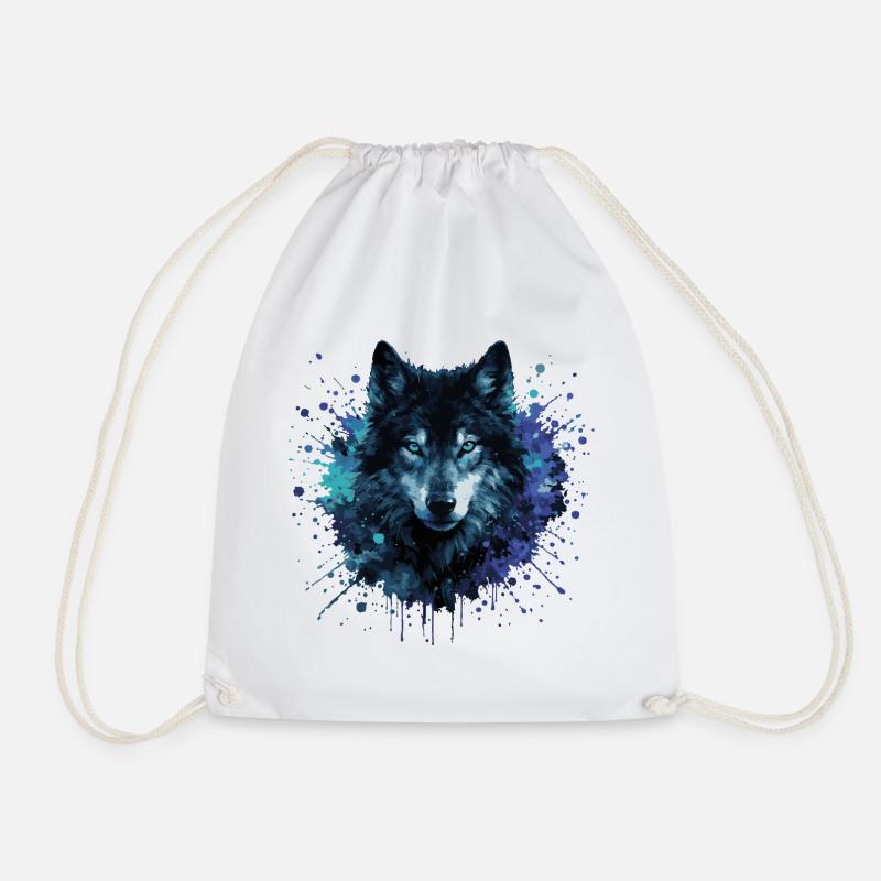 Wolf Aquarell – Color Splash - Turnbeutel - Weiß