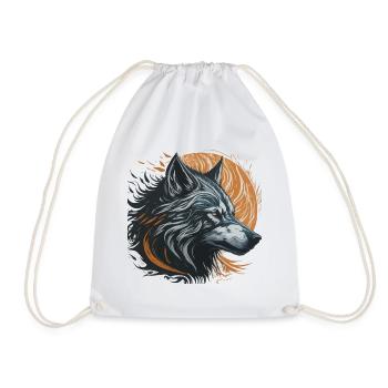 Black Wolf Under Golden Moon - Drawstring Bag - white - Front
