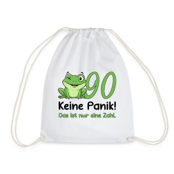 90 Birthday Desig – Don't Panic! Funny Frog - Drawstring Bag - white - Front