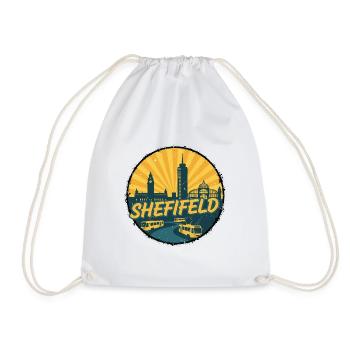 Sheffield City Skyline Vintage Straßenbahnabzeichen - Turnbeutel - Weiß - Vorne