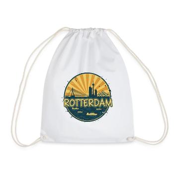 Rotterdam City Skyline Vintage Retro Badge - Drawstring Bag - white - Front