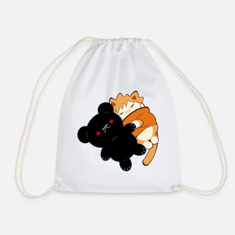Anime Design Niedliche rote Katze mit Teddybär - Turnbeutel - Weiß